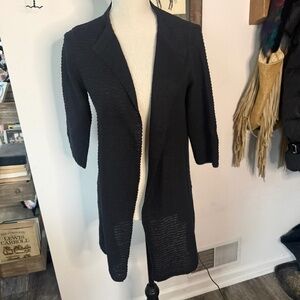EILEEN FISHER XS Black Textured Longer Cardigan Linen Cotton